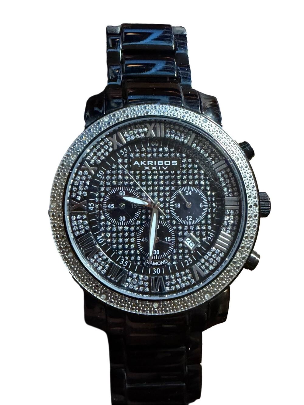 Akribos XXIV Men's Diamond Chronograph Black Stainless Steel Watch